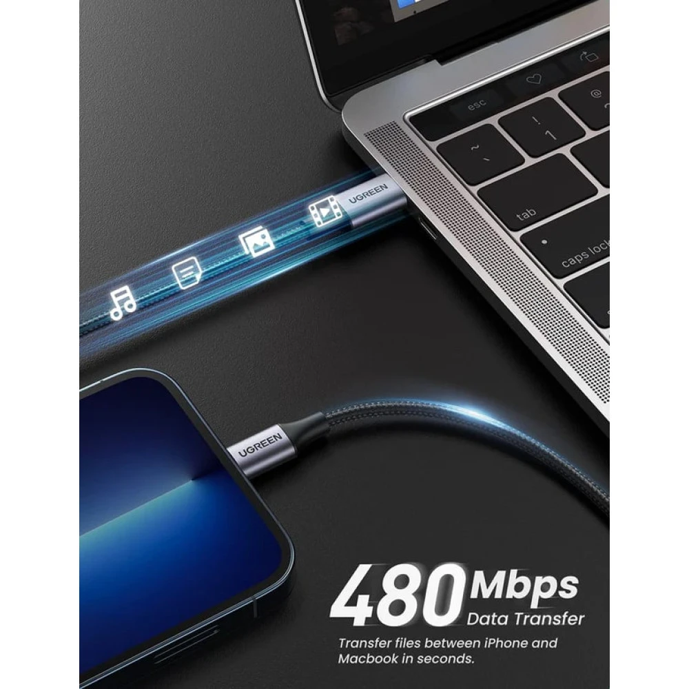 Кабел UGREEN 20W, Type-C - Lightning, US304/60759, 1 метър
