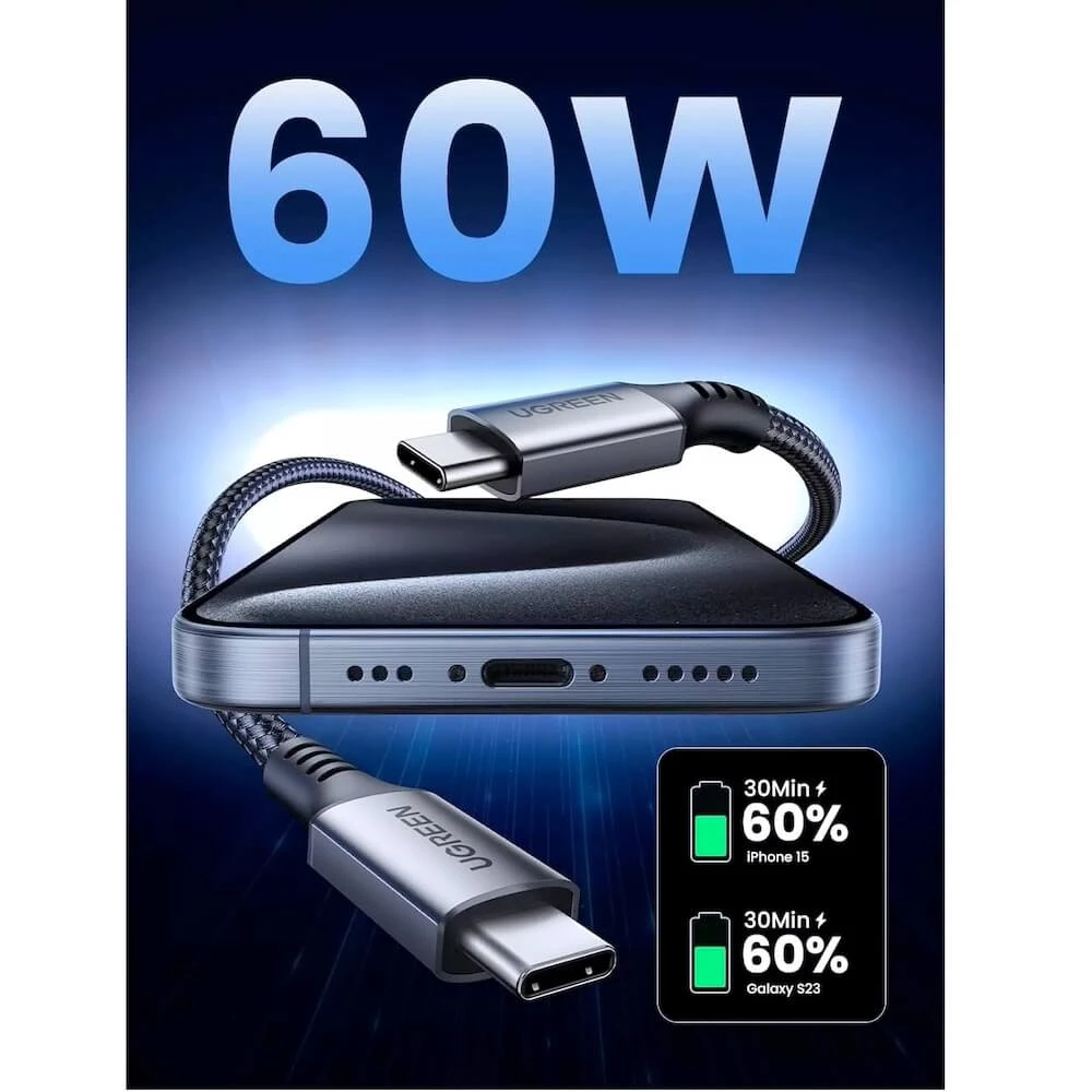 Кабел UGREEN 60W, Type-C - Type-C, US567/15373, 1 метър 