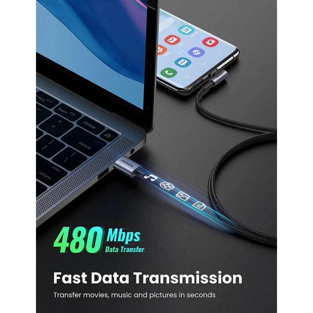 Кабел UGREEN 3A, USB-A - Type-C, US284/50942, 2 метра