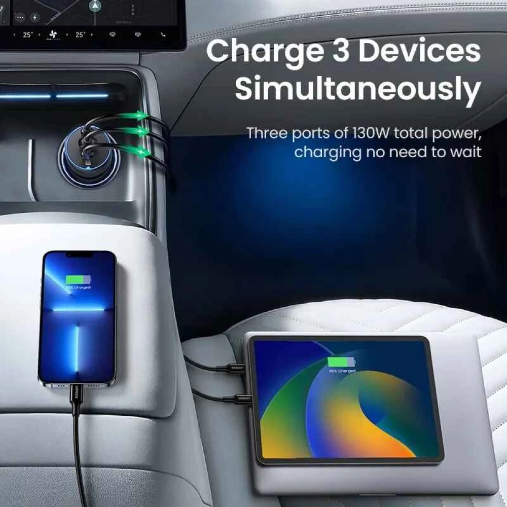 Зарядно за автомобил 12V UGREEN - EC705 / 35025, 130W, USB-A, 2xUSB-C