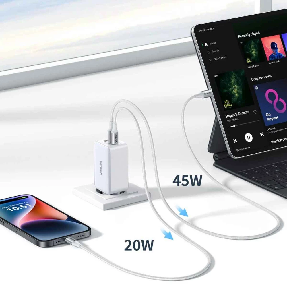 Зарядно устройство 220V UGREEN Nexode GaN - CD244/15334, 65W, USB-A, 2xUSB-C