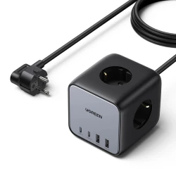 Зарядно устройство 220V и разклонител UGREEN CD268/60113, 65W, 2xUSB-A, 2xUSB-C, 2xAC, DigiNest Cube GaN