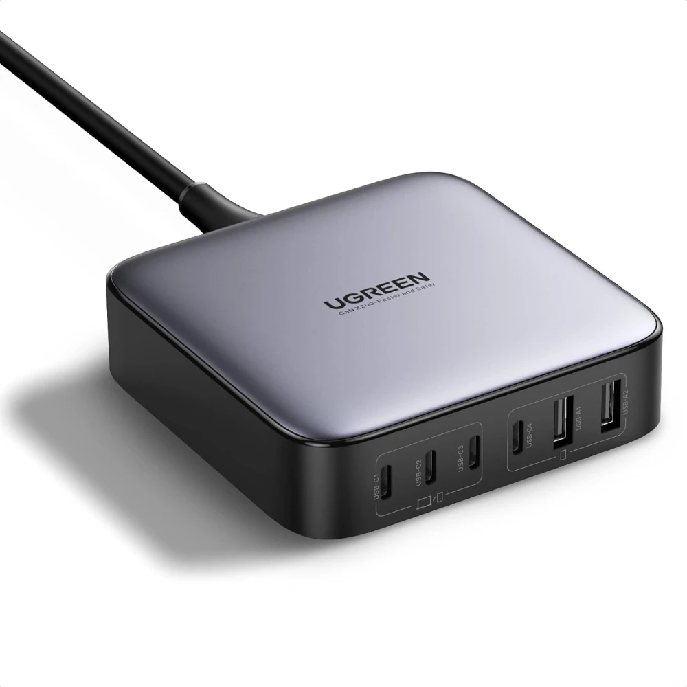Зарядно устройство 220V UGREEN CD271/40914, 200W,  2xUSB-A, 4xUSB-C, Desktop Station GaN