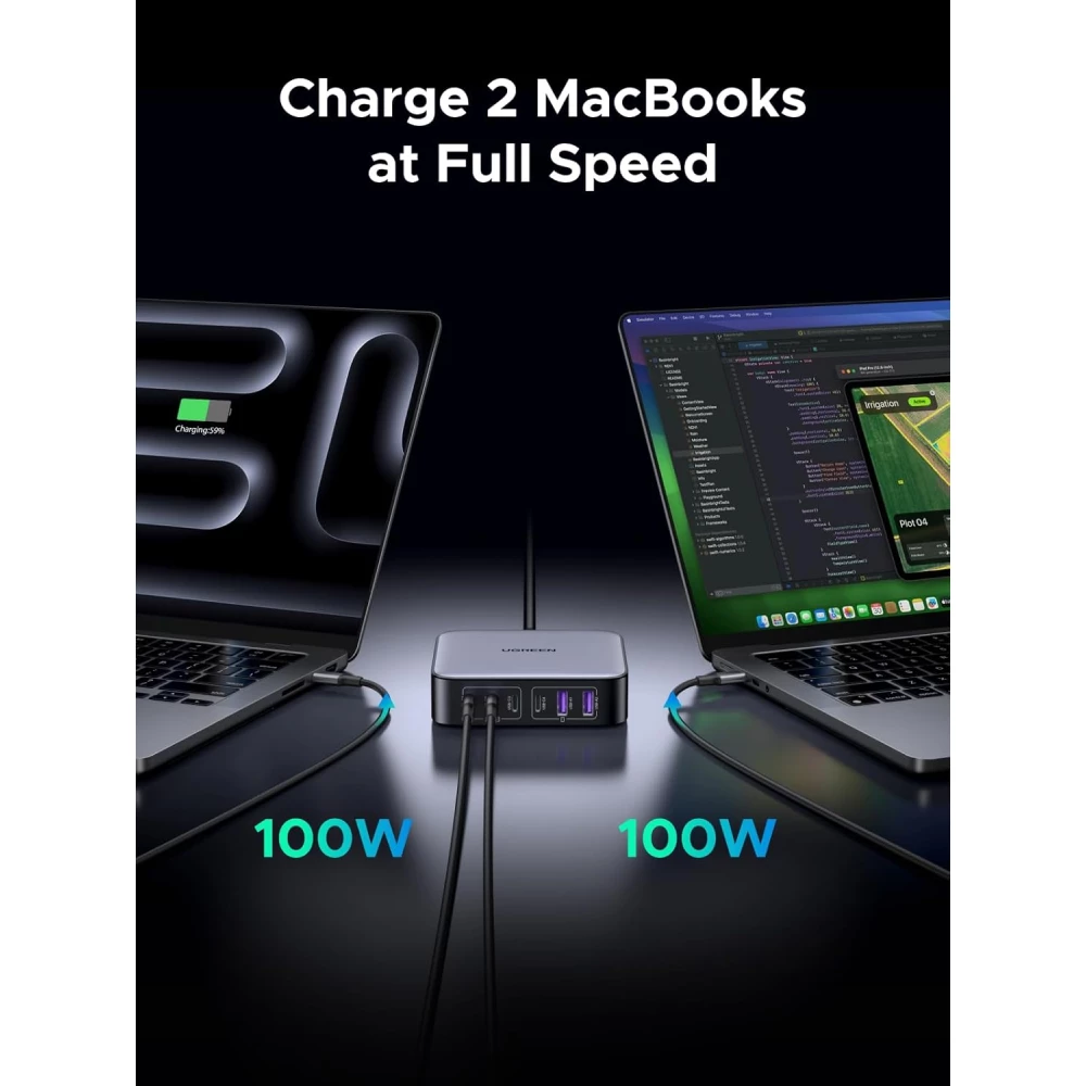 Зарядно устройство 220V UGREEN CD271/40914, 200W,  2xUSB-A, 4xUSB-C, Desktop Station GaN