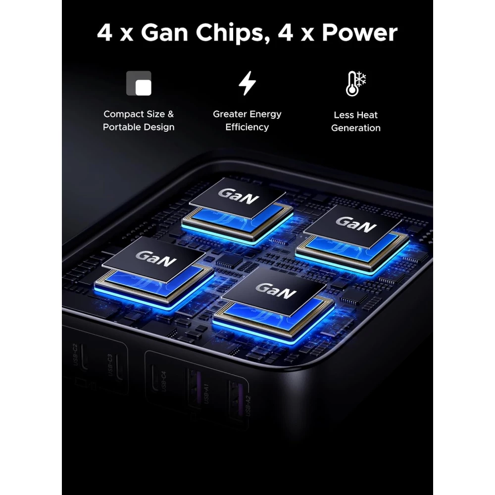 Зарядно устройство 220V UGREEN CD271/40914, 200W,  2xUSB-A, 4xUSB-C, Desktop Station GaN