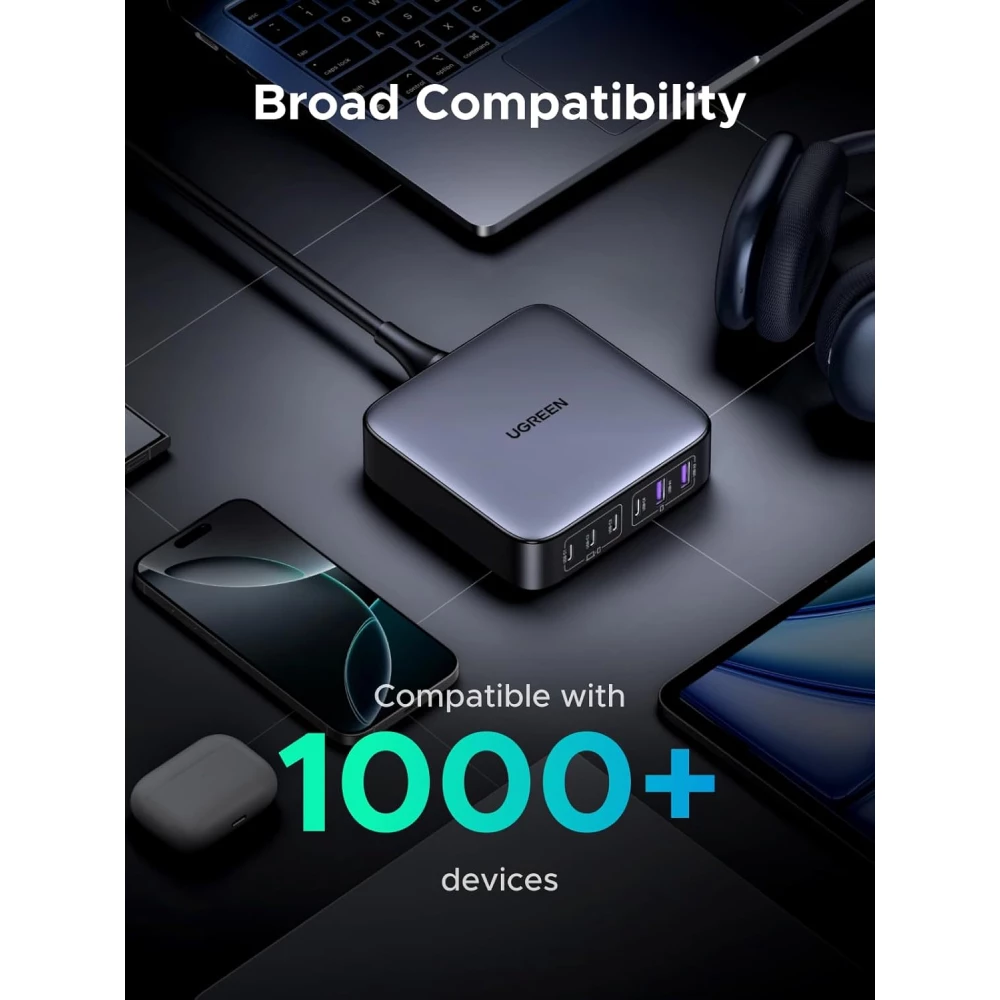 Зарядно устройство 220V UGREEN CD271/40914, 200W,  2xUSB-A, 4xUSB-C, Desktop Station GaN