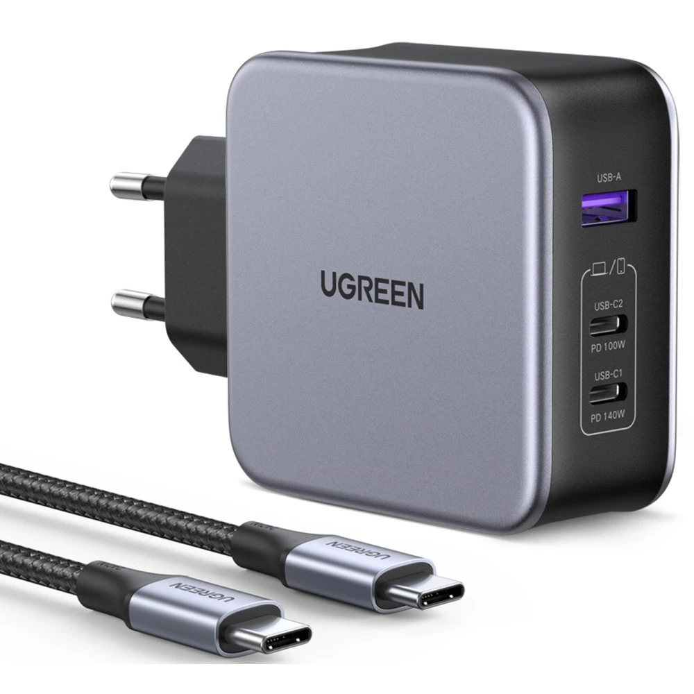 Зарядно устройство 220V UGREEN Nexode GaN - CD289/90549, 140W, USB-A, 2xUSB-C + кабел Type-C към Type-C