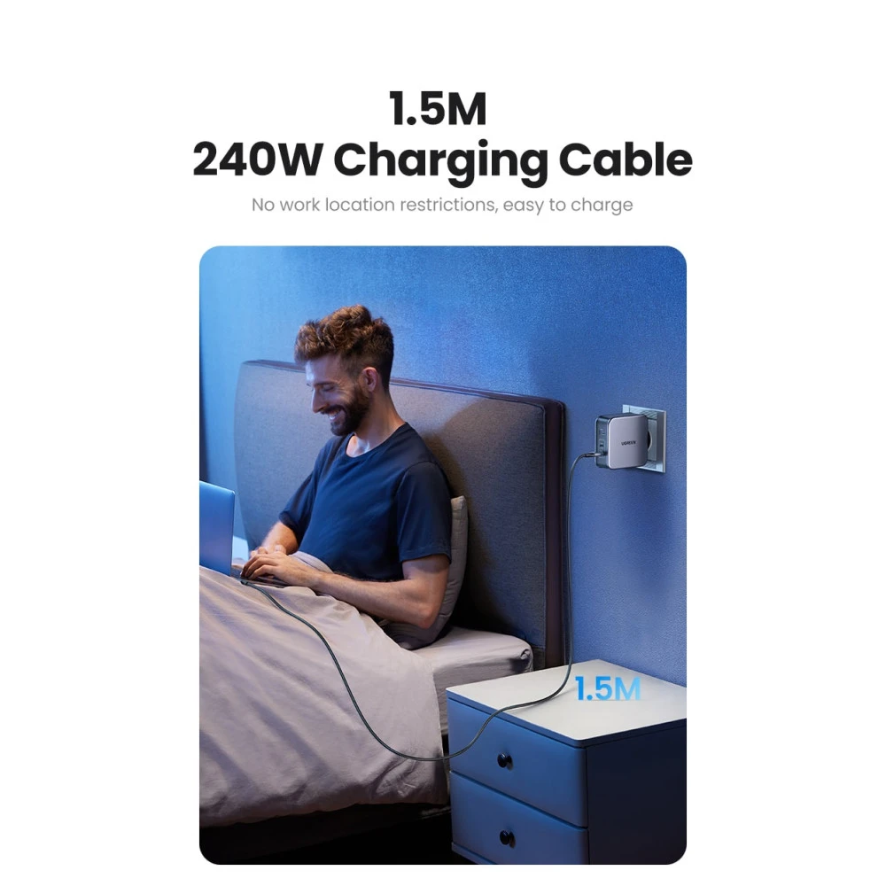 Зарядно устройство 220V UGREEN Nexode GaN - CD289/90549, 140W, USB-A, 2xUSB-C + кабел Type-C към Type-C