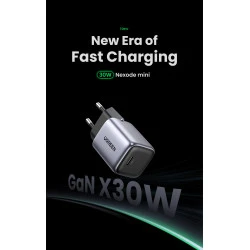Зарядно устройство 220V UGREEN Nexode Mini GaN - CD319/90666, 30W, USB-C