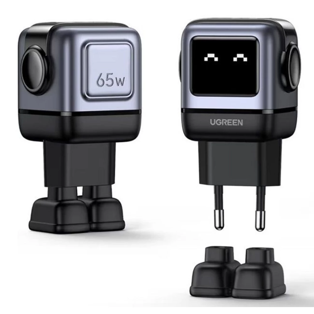 Зарядно устройство 220V UGREEN CD361/25685B, 65W, USB-A, 2xUSB-C, Nexode RG Robot GaN