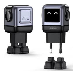 Зарядно устройство 220V UGREEN CD361/25685B, 65W, USB-A, 2xUSB-C, Nexode RG Robot GaN