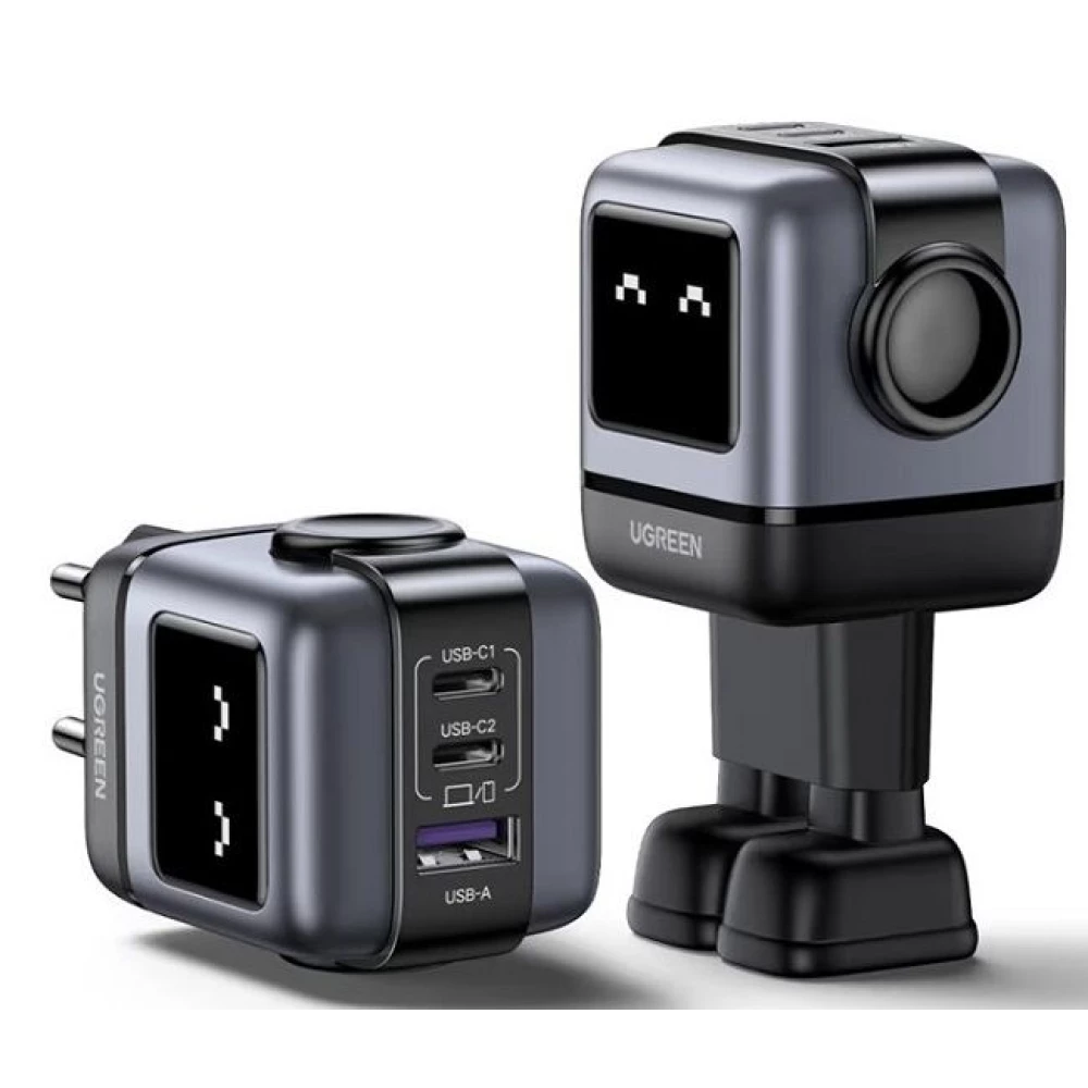 Зарядно устройство 220V UGREEN CD361/25685B, 65W, USB-A, 2xUSB-C, Nexode RG Robot GaN