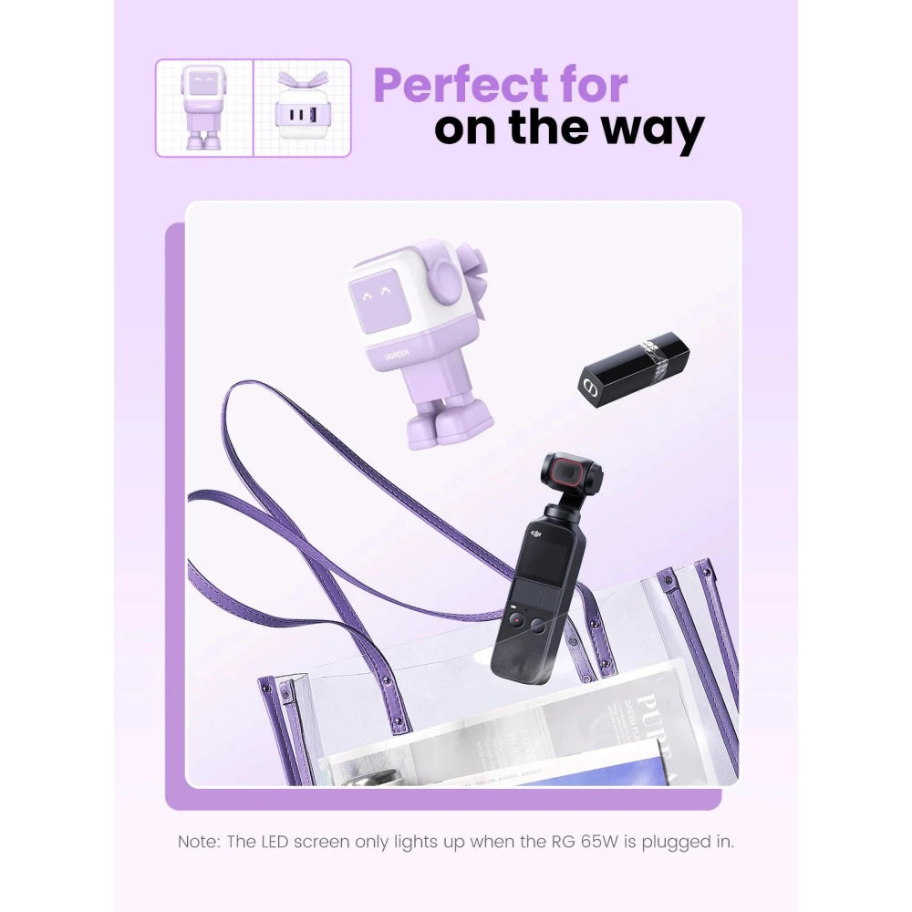 Зарядно устройство 220V UGREEN CD361/35291, 65W, USB-A, 2xUSB-C, Nexode RG Robot GaN