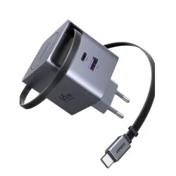 Зарядно устройство 220V 65W, USB-A + USB-C + кабел C, GaN (X615/65825)