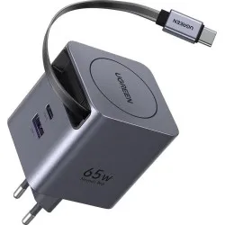 Зарядно устройство 220V 65W, USB-A + USB-C + кабел C, GaN (X615/65825)