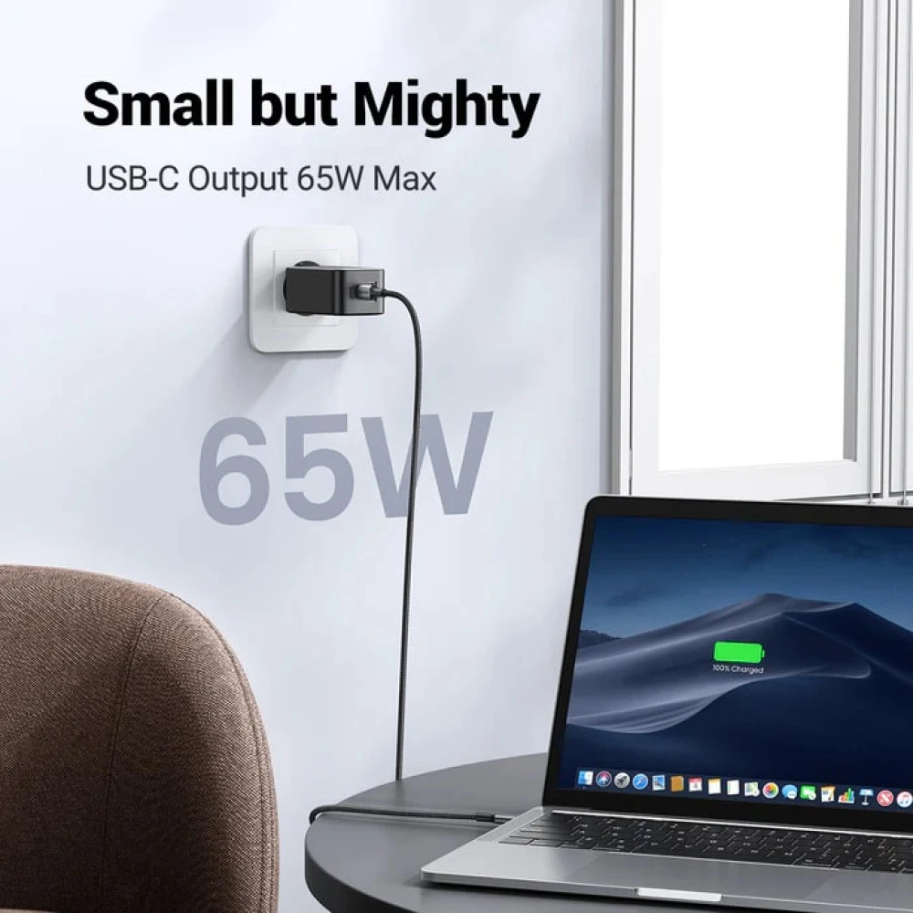 Зарядно устройство 220V UGREEN Nexode S GaN - X553/35042, 65W, USB-A, 2xUSB-C