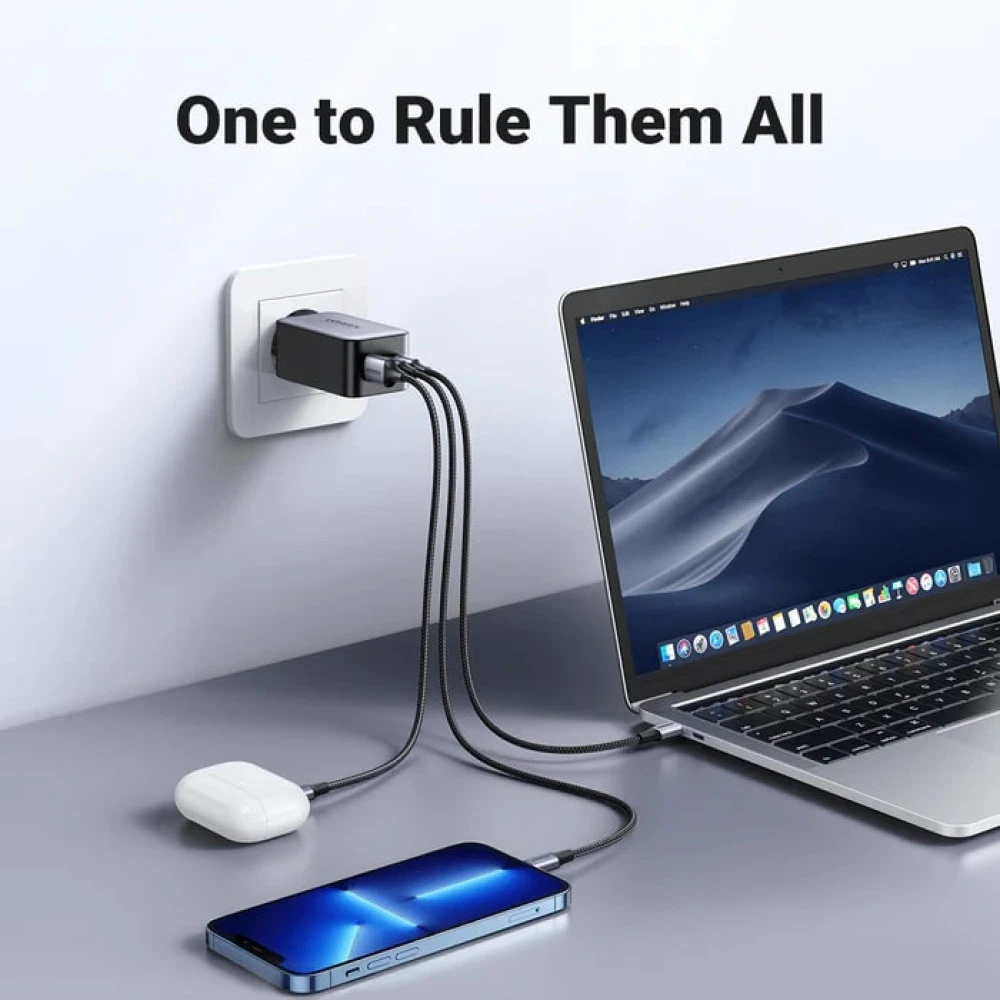 Зарядно устройство 220V UGREEN Nexode S GaN - X553/35042, 65W, USB-A, 2xUSB-C