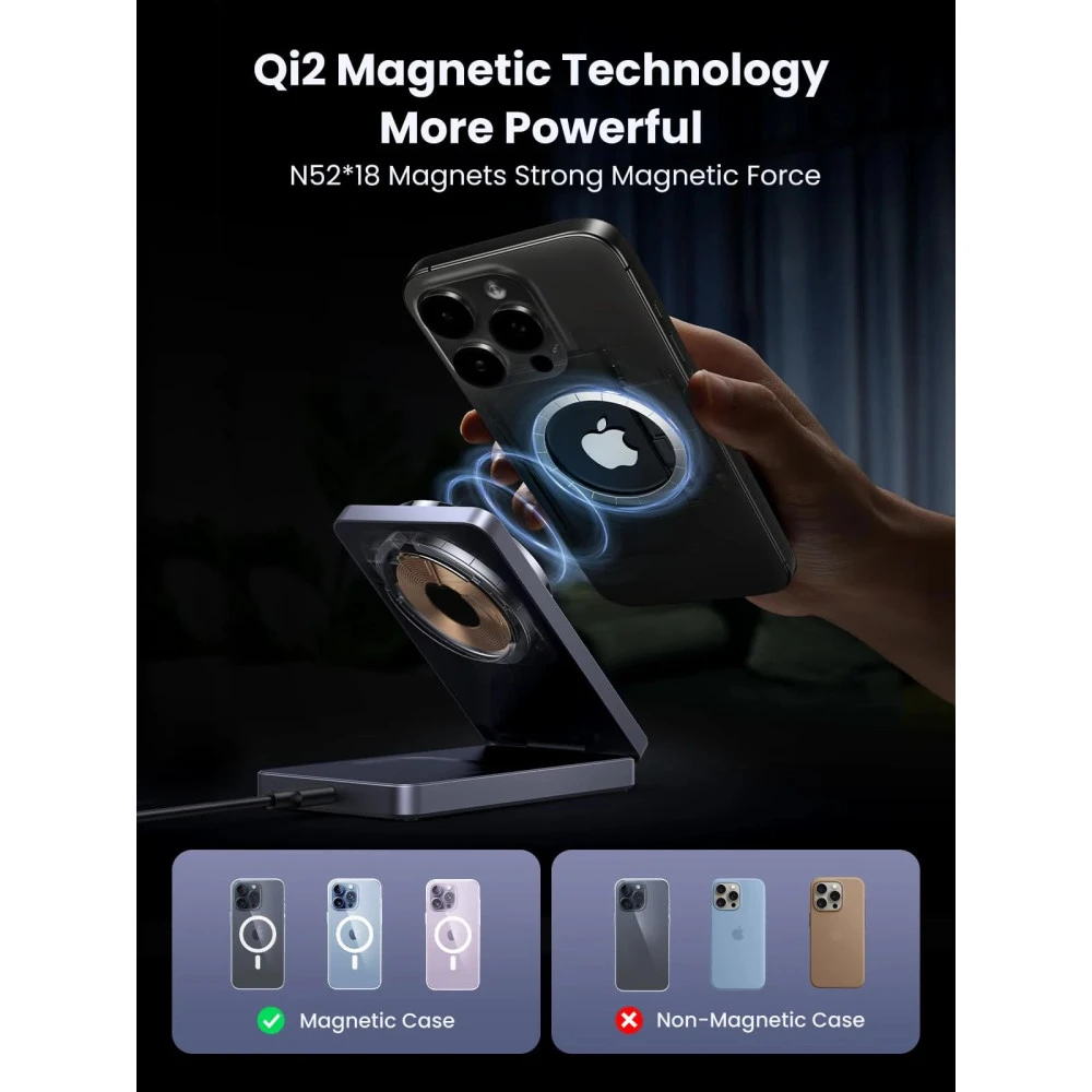 2-в-1 Холдер + Зарядна станция UGREEN Wireless Magnetic - W706/45023
