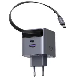 Зарядно устройство 220V UGREEN 45W, USB-A + USB-C + кабел C, GaN ( X614 / 65822)