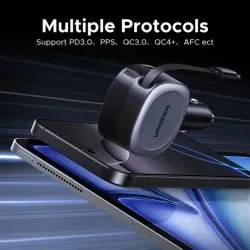 Зарядно за автомобил 12V UGREEN 12V 75W, USB-A + USB-C + кабел C, GaN - (EC601 / 55653)