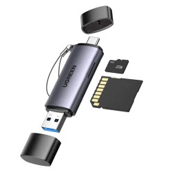 Преходник / Четец на карти UGREEN CM185/50706 - USB-A и Type-C, SD, Micro SD
