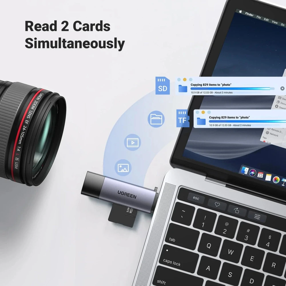 Преходник / Четец на карти UGREEN CM185/50706 - USB-A и Type-C, SD, Micro SD