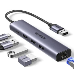 Мултифункционален хъб UGREEN CM475/60554 5в1 от USB-A към 3xUSB-A, USB-C, RJ45