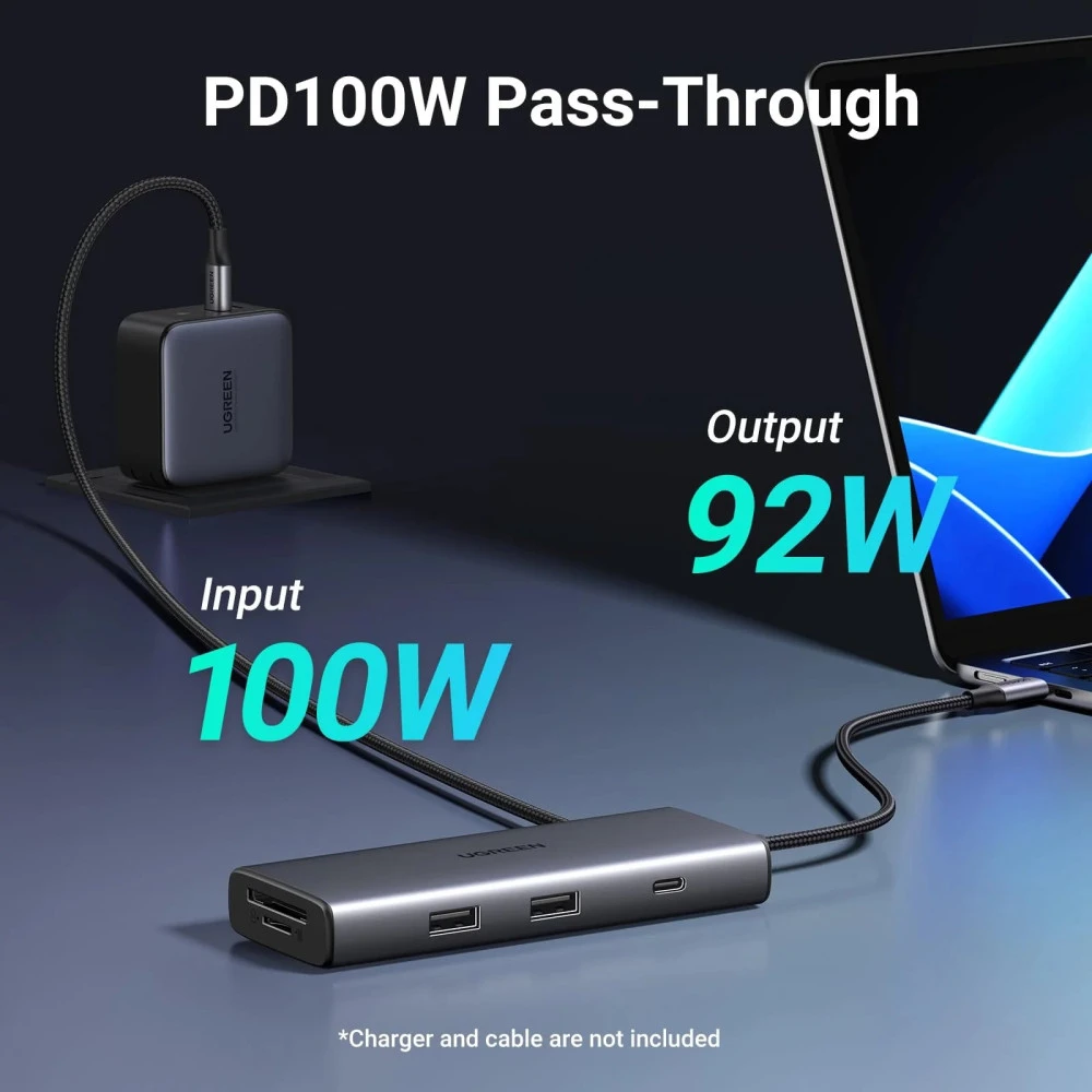 Хъб UGREEN Revodok Pro 107 CM498/15531 7в1 от Type-C към HDMI, 2xUSB-A, 2xUSB-C, SD card, MicroSD card