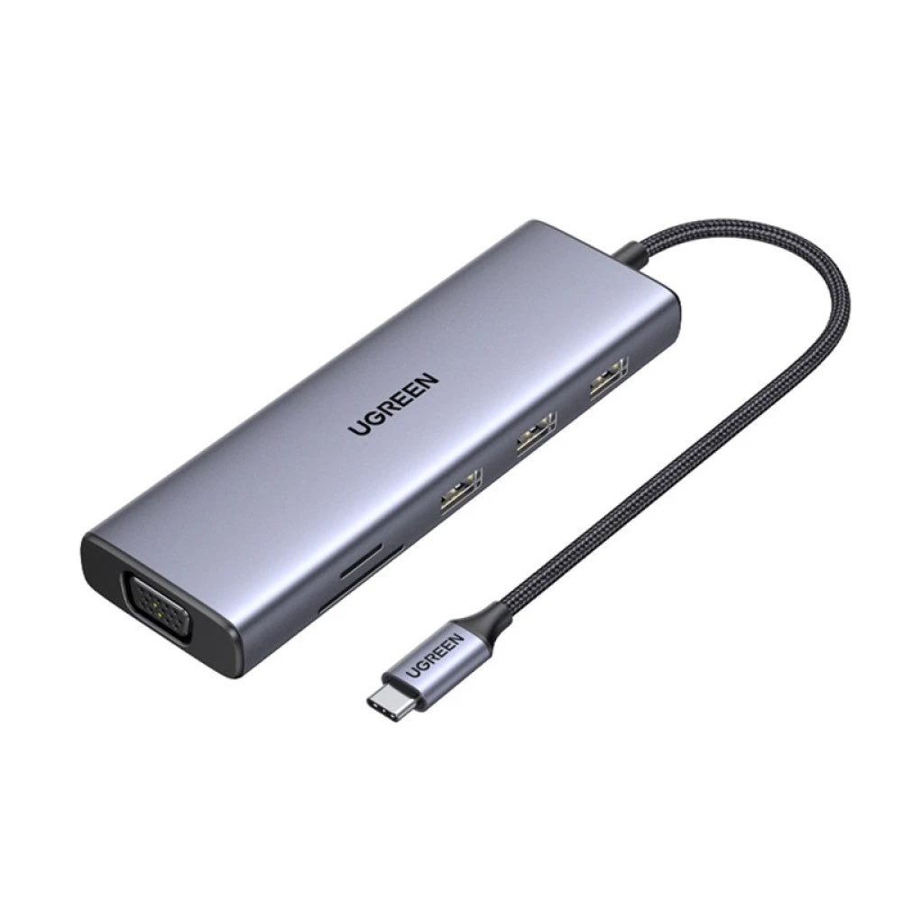 Хъб UGREEN Revodok Pro CM498/15600 9в1 от Type-C към 3xUSB-A, HDMI, VGA, RJ45, USB-C, SD card, TF (MicroSD) card