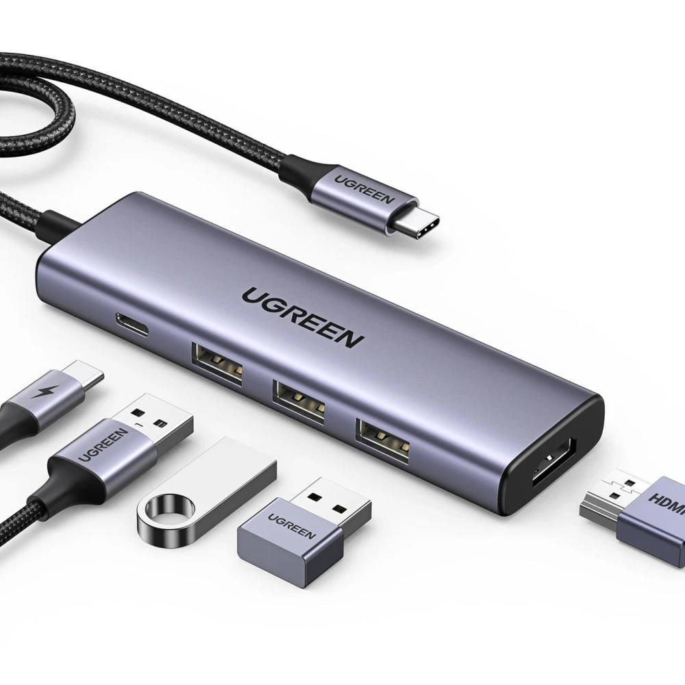Мултифункционален хъб UGREEN Revodok  CM511/15596 5в1 от Type-C към 3xUSB-A, HDMI, USB-C