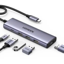 Мултифункционален хъб UGREEN Revodok  CM511/15596 5в1 от Type-C към 3xUSB-A, HDMI, USB-C