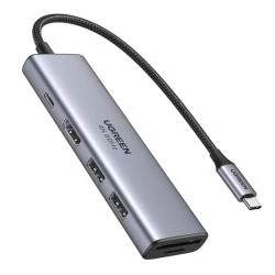Мултифункционален хъб UGREEN CM511/60384 6в1 от Type-C към 2xUSB-A, USB-C, HDMI, SD card, MicroSD card