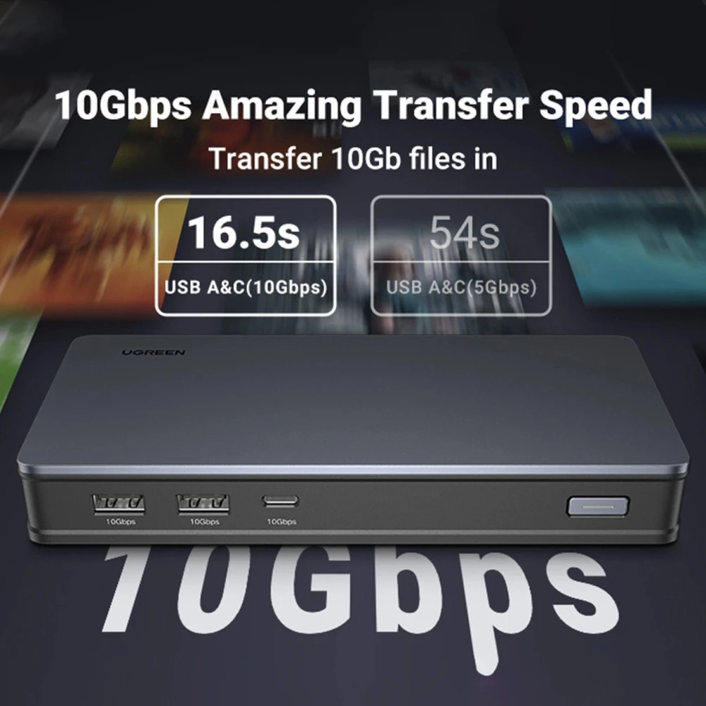 Мултифункционален хъб UGREEN Revodok Pro 209 CM615/90912 9в1 - 2xUSB-A, 2xUSB-C, 2xHDMI, 2xDisplayPort, RJ45 (LAN)