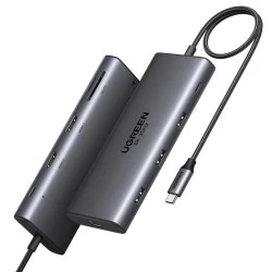 Мултифункционален хъб UGREEN CM639/35625 8в1 от Type-C към 2xHDMI, USB-A 3.0, 2xUSB-A 2.0, USB-C 3.0, SD, microSD (TF), RJ45 1000 Mbps