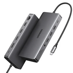 Мултифункционален хъб UGREEN CM639/15534 10в1 от Type-C към 2xHDMI, USB-A 3.0, 2xUSB-A 2.0, USB-C 3.0, SD, microSD (TF), RJ45 1000 Mbps, USB-C (PD) 100W
