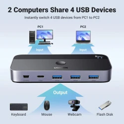 Превключвател UGREEN Sharing Switch Box CM662/15705 от 2xUSB-A и USB-C към 3xUSB-A, USB-C