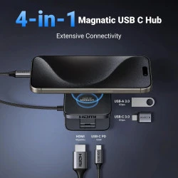 Магнитен хъб UGREEN CM801/35590 4в1, от Type-C към HDMI, USB-A, 2xUSB-C