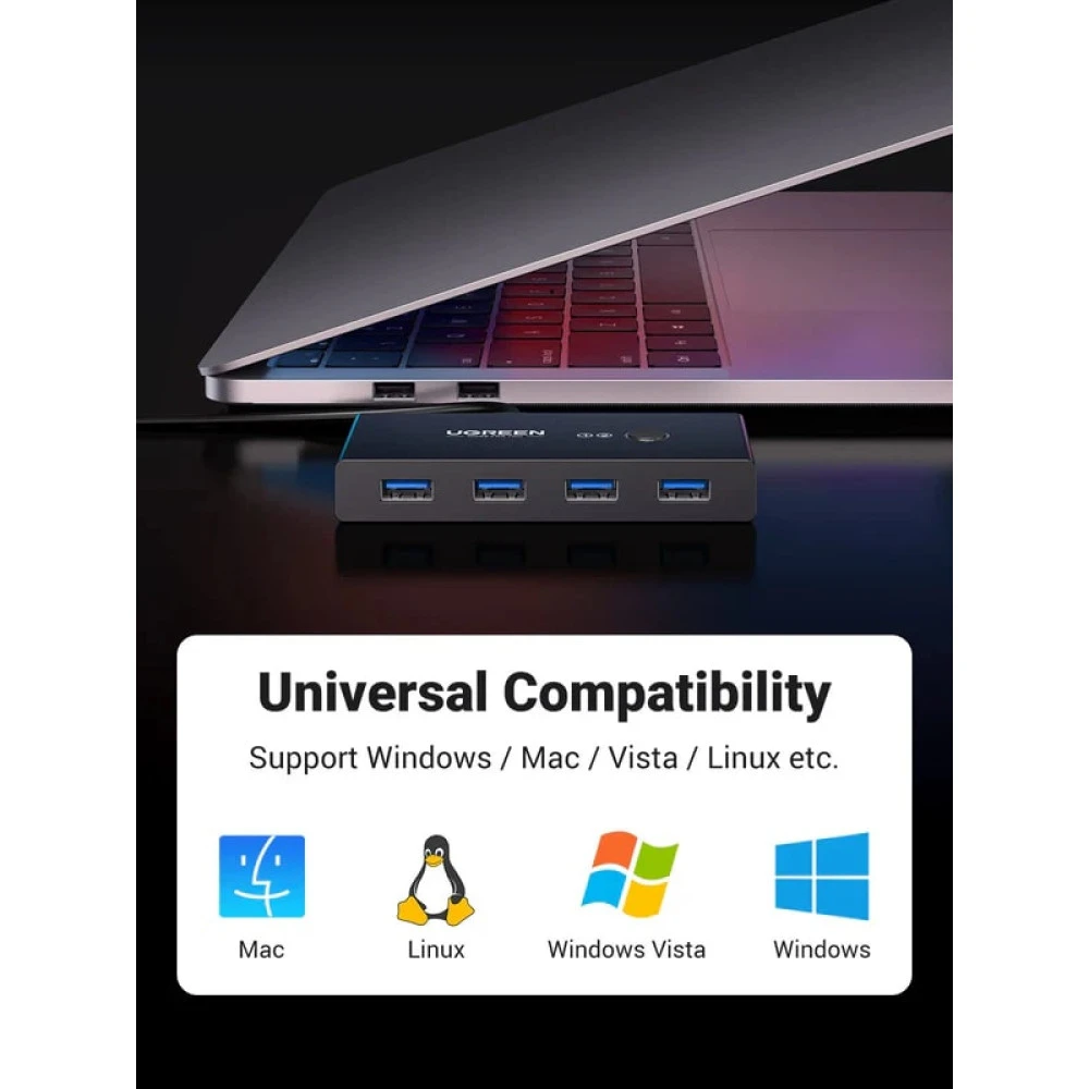 Превключвател UGREEN Sharing Switch Box US216/30768 от 2xUSB-A към 4xUSB-A 3.00