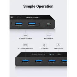 Превключвател UGREEN Sharing Switch Box US216/30768 от 2xUSB-A към 4xUSB-A 3.00