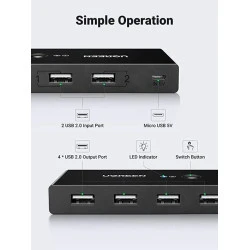 Превключвател UGREEN Sharing Switch Box US216/30767 от 2xUSB-A към 4xUSB-A