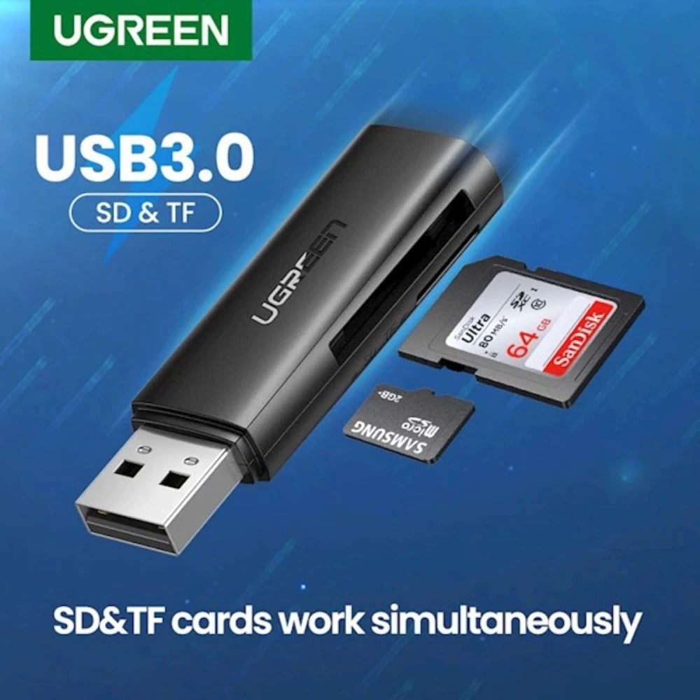 Четец на карти UGREEN CM264/60722- USB-A, SD, Micro SD