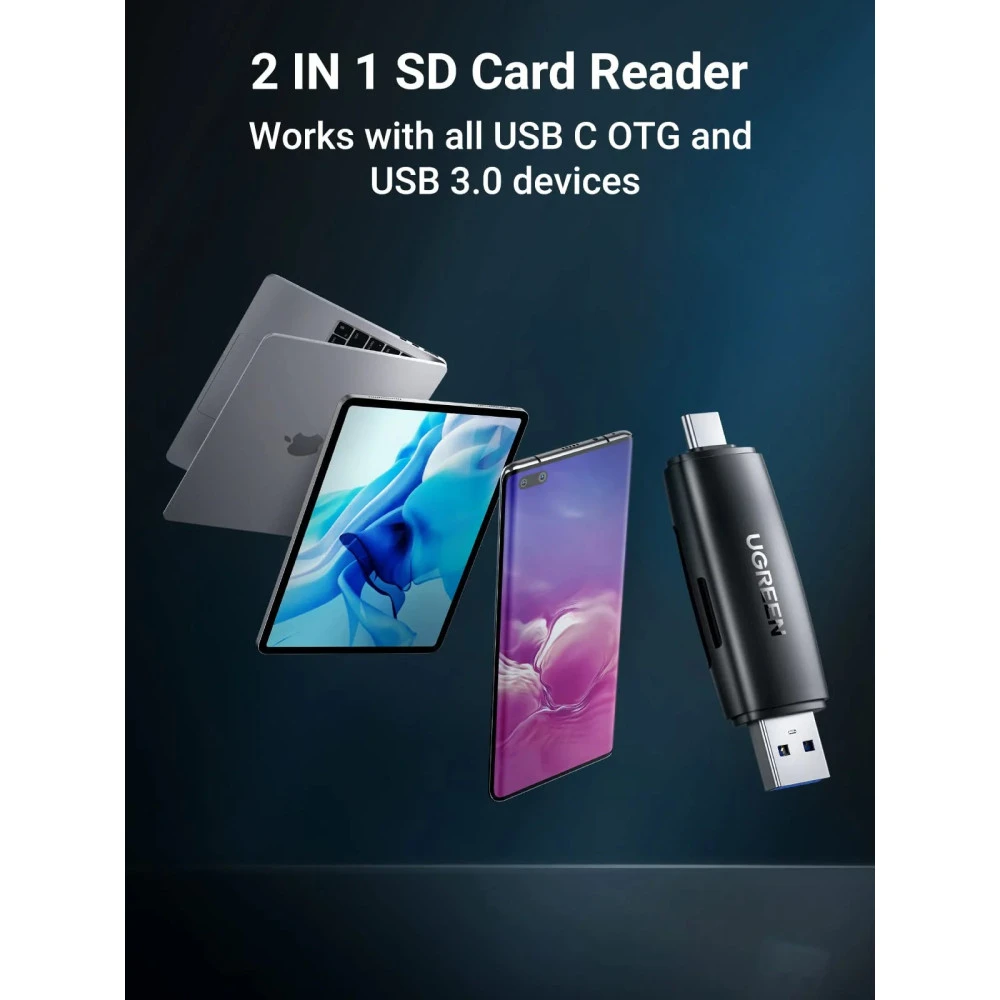 Четец на карти UGREEN CM304/80191 - USB-A и Type-C, SD, Micro SD