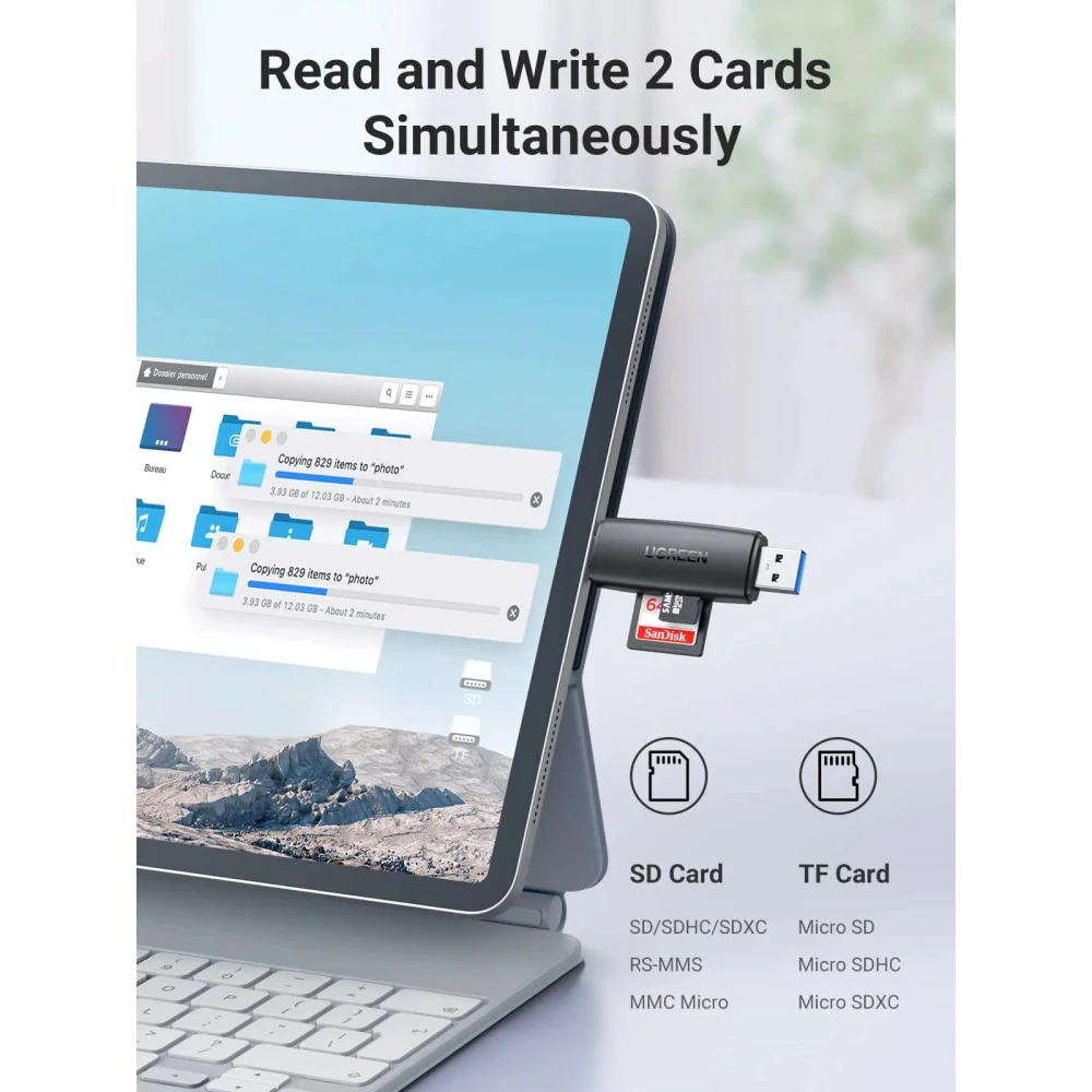 Четец на карти UGREEN CM304/80191 - USB-A и Type-C, SD, Micro SD