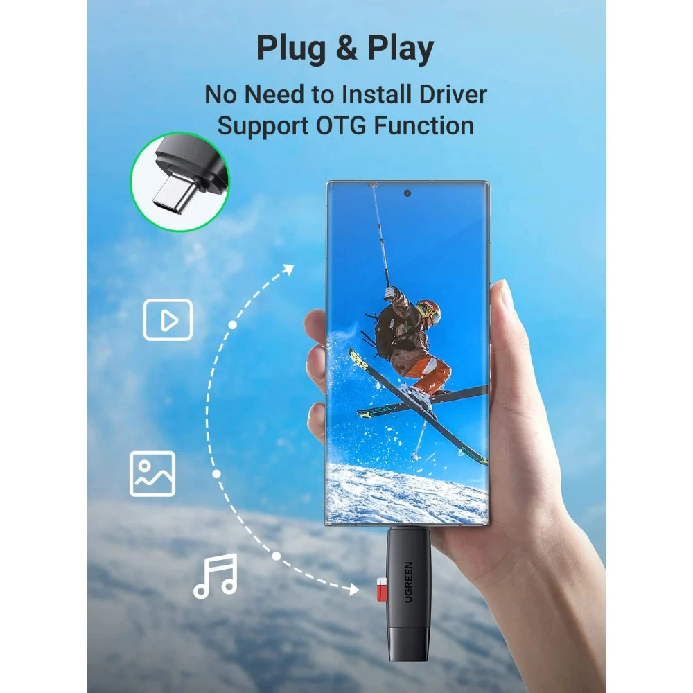 Четец на карти UGREEN CM304/80191 - USB-A и Type-C, SD, Micro SD