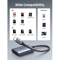 Четец на карти UGREEN CM401/80888 2в1 - Type-C, SD, Micro SD
