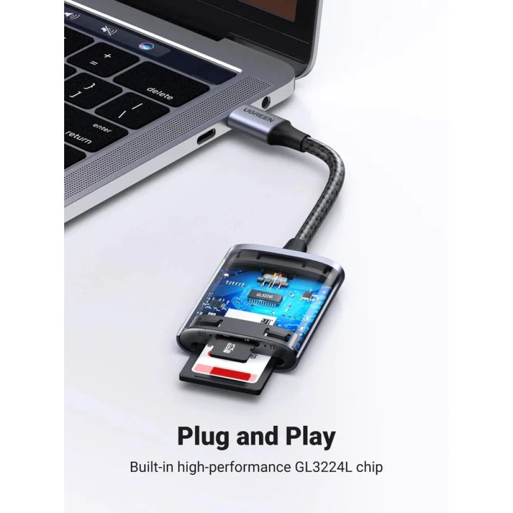 Четец на карти UGREEN CM401/80888 2в1 - Type-C, SD, Micro SD