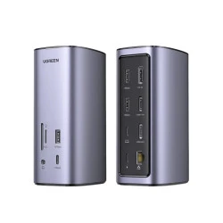 Докинг станция UGREEN CM555/90325 12в1 - 3xHDMI, DisplayPort, 3xUSB-A, USB-C, RJ45, SD, MicroSD (TF), AUX