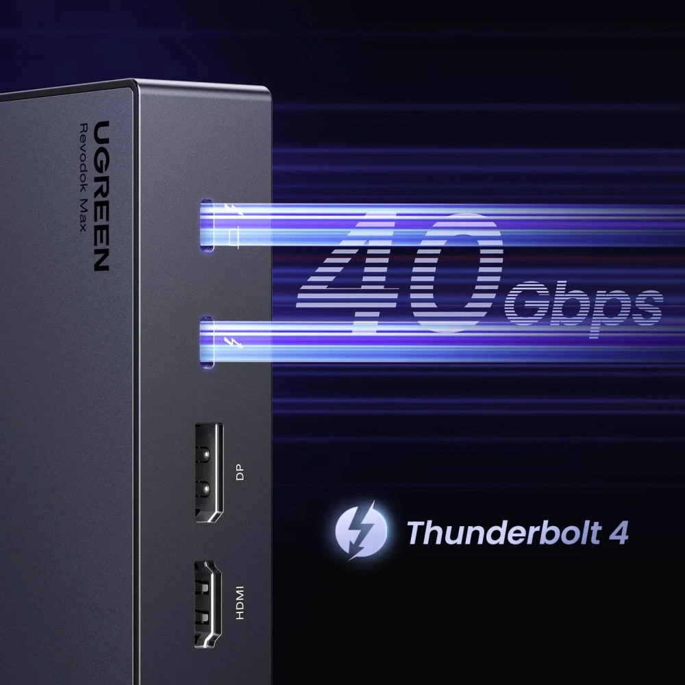 Докинг станция UGREEN U709/25085EU 13в1 - 2xThunderbolt, HDMI, DisplayPort, 2xUSB-C, 3xUSB-A, RJ45, SD, MicrosR (TF), AUX, DC