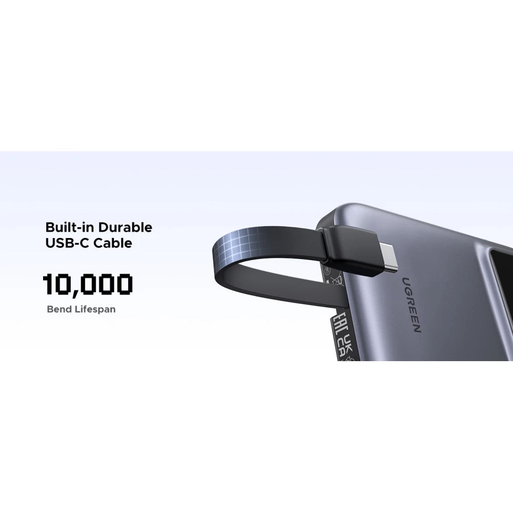  Външна батерия UGREEN - 10 000 mAh, 30W, PB511/35604B + кабел Type-C