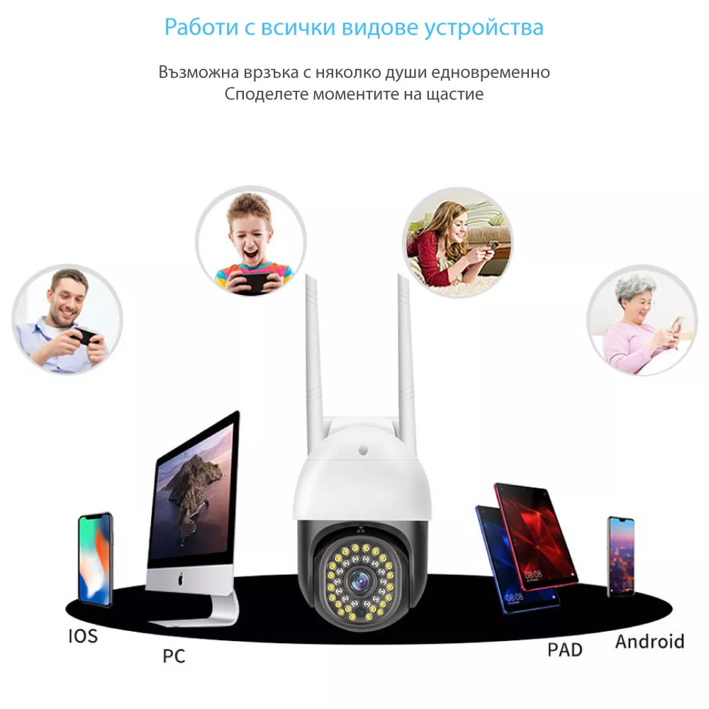 Външна WiFi камера с микрофон, нощно виждане и следене на движение, слот за SD карта, 18 бр.LED диоди + 18 бр. IR диоди, 2MP - C18 Pro